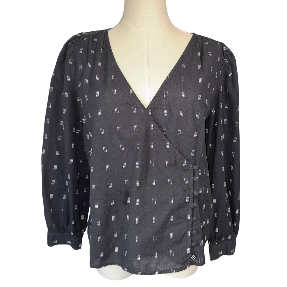 Madewell Wrap Top Womens Excellent Embroidered Dash Boho Blouse Small Black